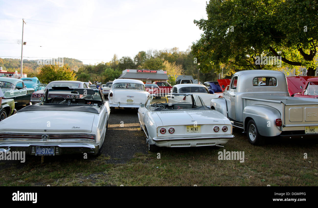 Row of classic american cars during a classic historic car show in New Jersey, USA. Stock Photo