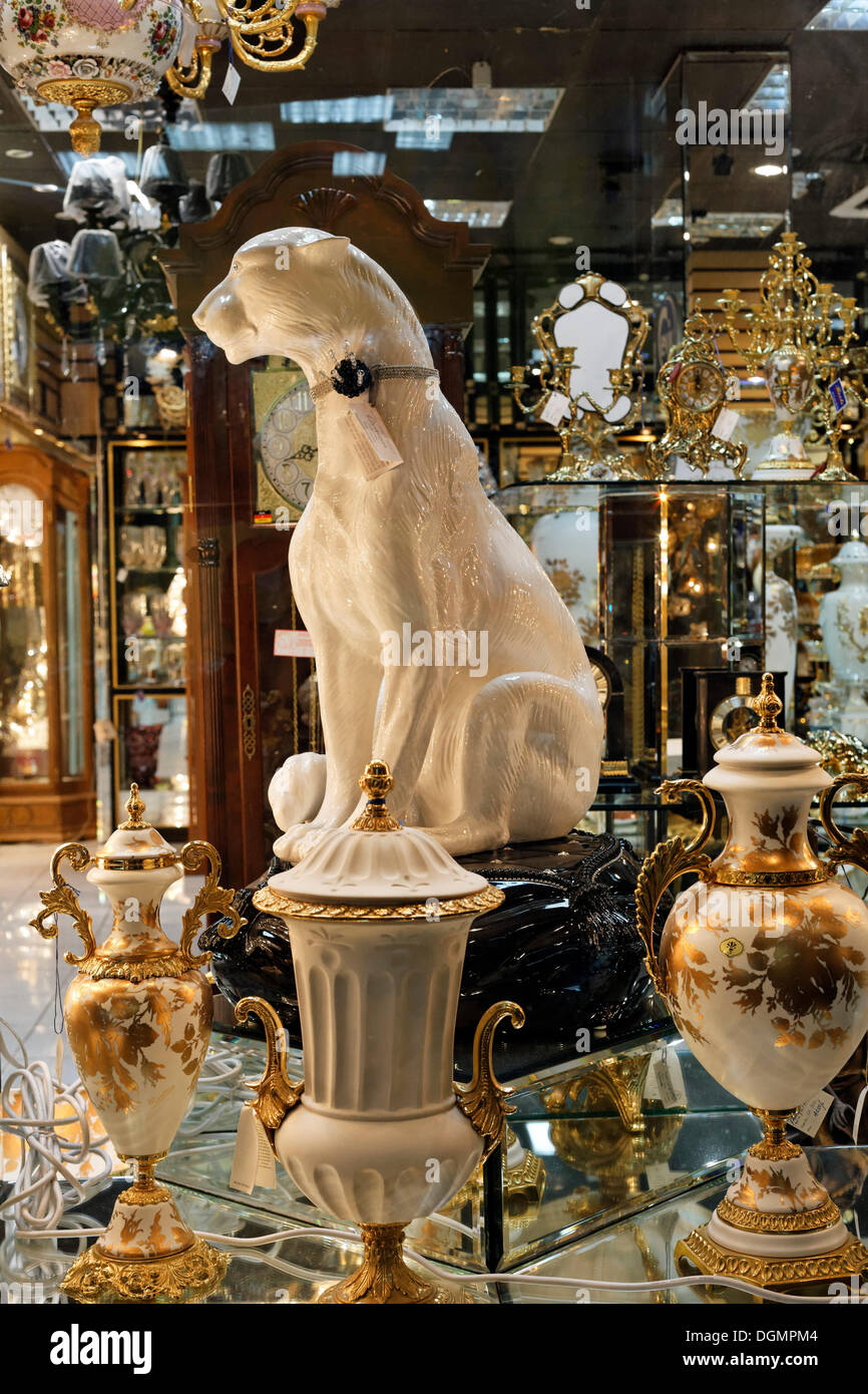 Porcelain greyhound, kitsch decor in a European style for Arab home furnishings, Deira, Dubai, UAE, Middle East, Asia Stock Photo