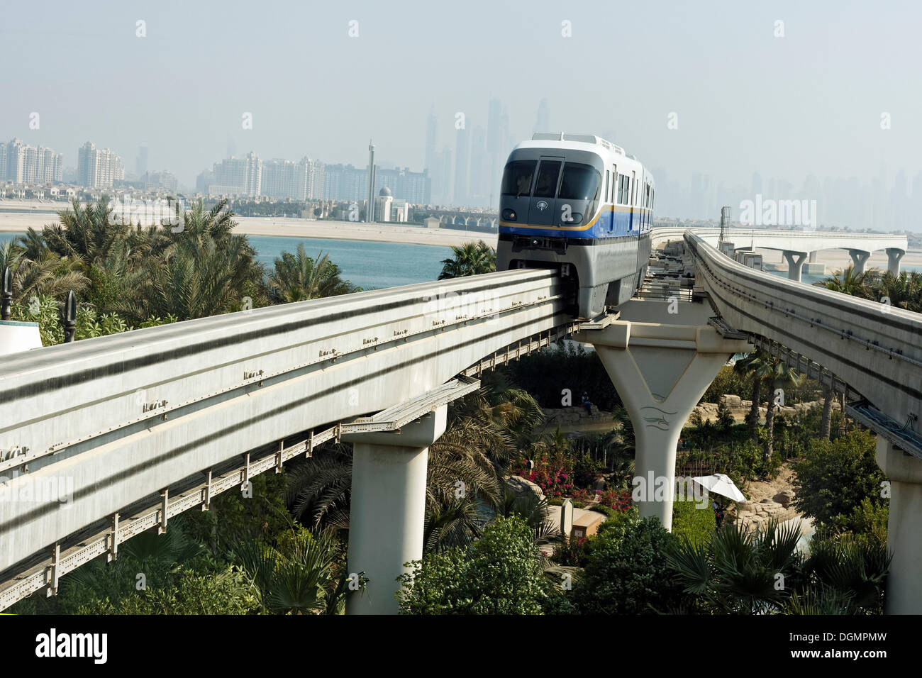 Elevated rail, Palm Jumeirah Monorail, Dubai, United Arab Emirates, Middle East, Asia Stock Photo