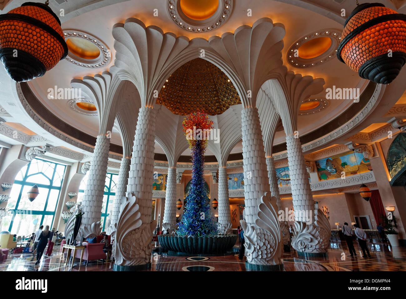Spectacular pillared hall, Atlantis luxury hotel, The Palm Jumeirah, Dubai, United Arab Emirates, Middle East, Asia Stock Photo