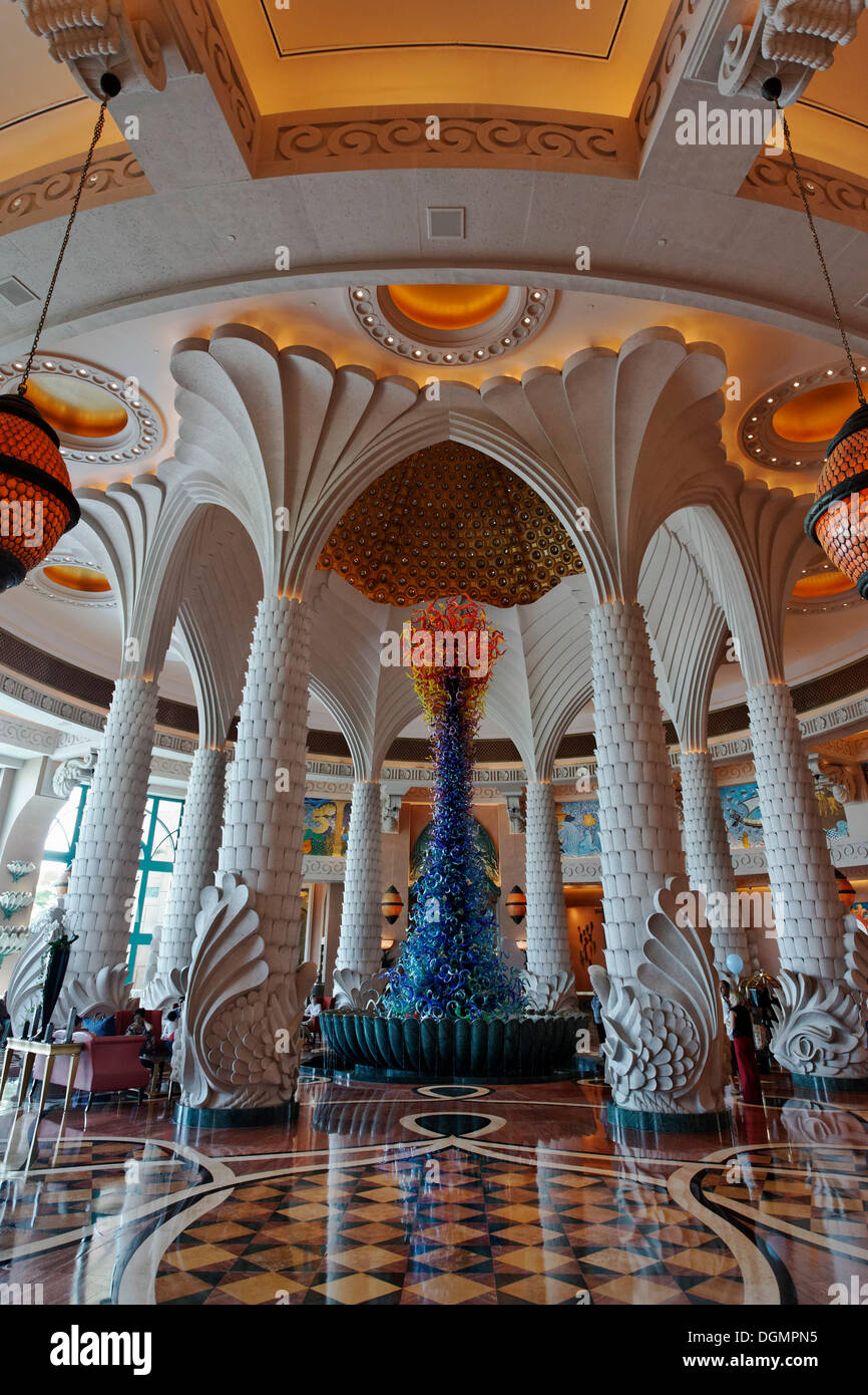 Spectacular pillared hall, Atlantis luxury hotel, The Palm Jumeirah, Dubai, United Arab Emirates, Middle East, Asia Stock Photo