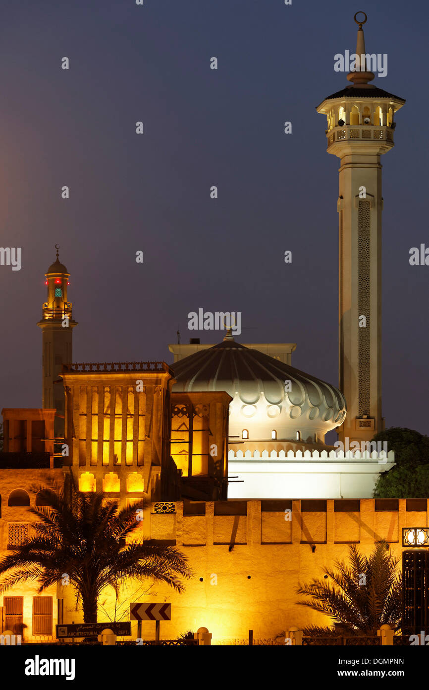 Old Bastakiya district, oriental evening mood, Bur Dubai, United Arab Emirates, Middle East, Asia Stock Photo