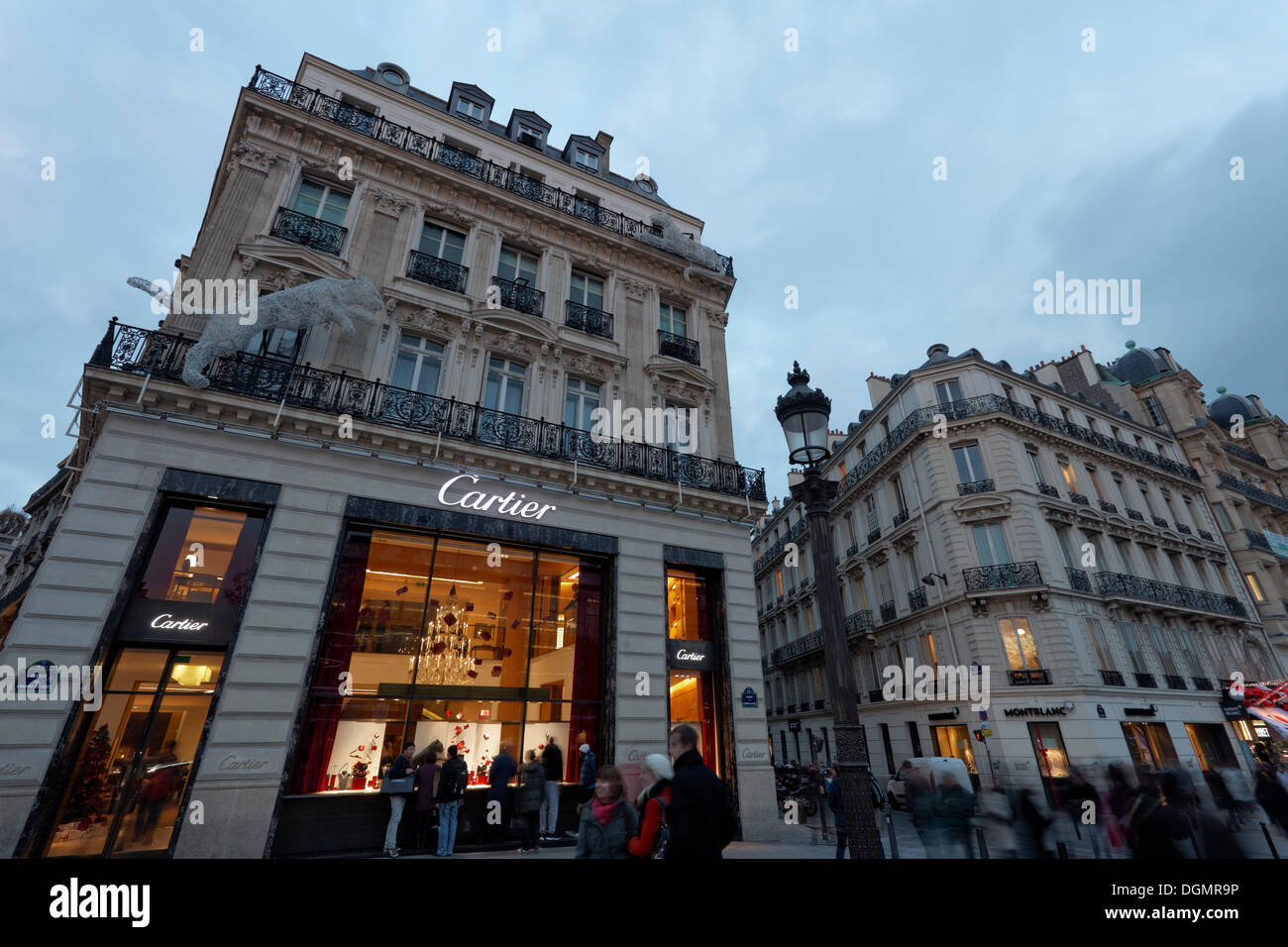Cartier store on the Avenue des Champs Elysées in the evening, 8th Arrondissement, Paris, Ile-de-France, France Stock Photo