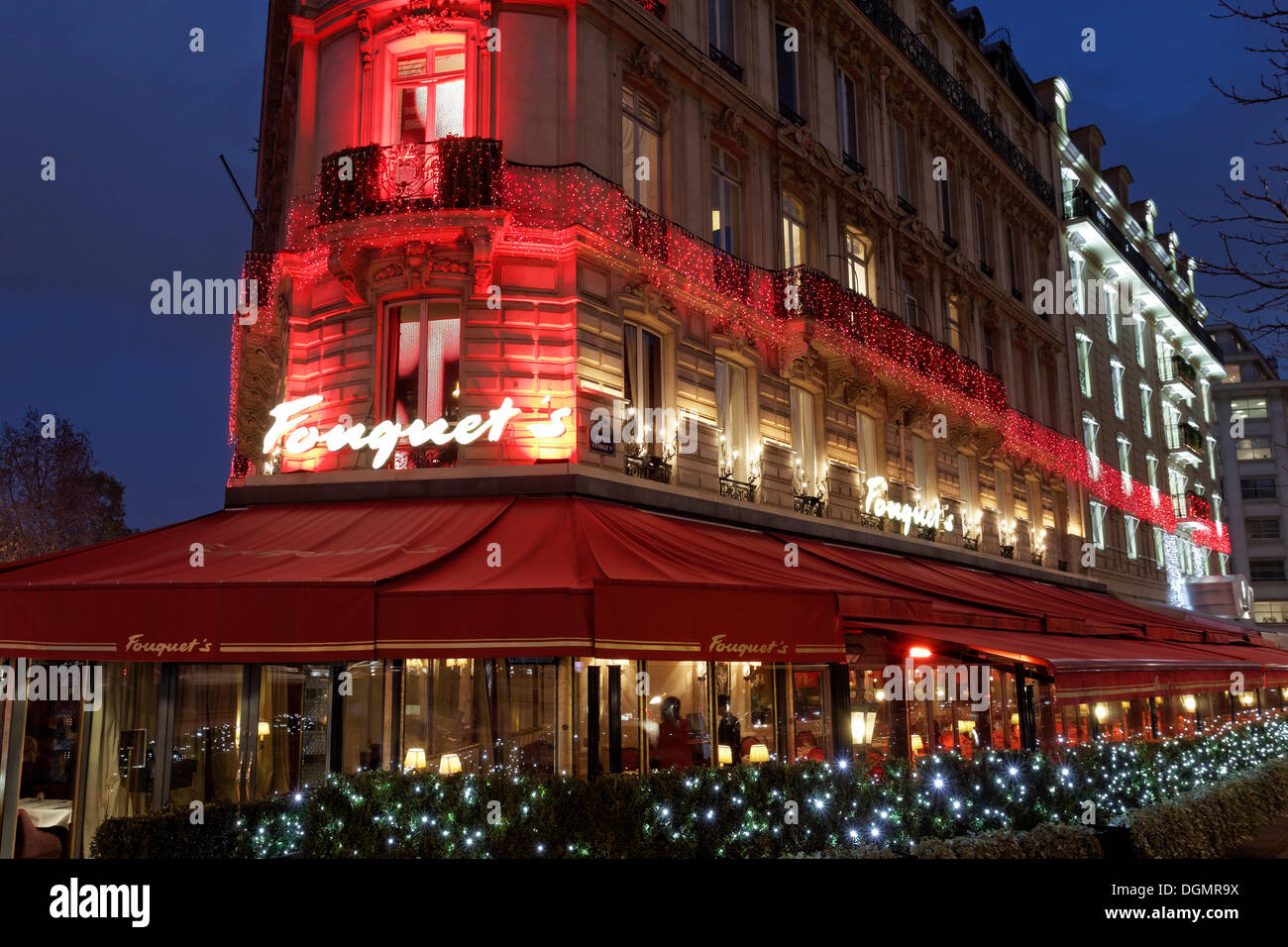 Fouquet's, a luxury restaurant, Avenue des Champs Elysées street, 8th Arrondissement, Paris, Ile-de-France, France Stock Photo