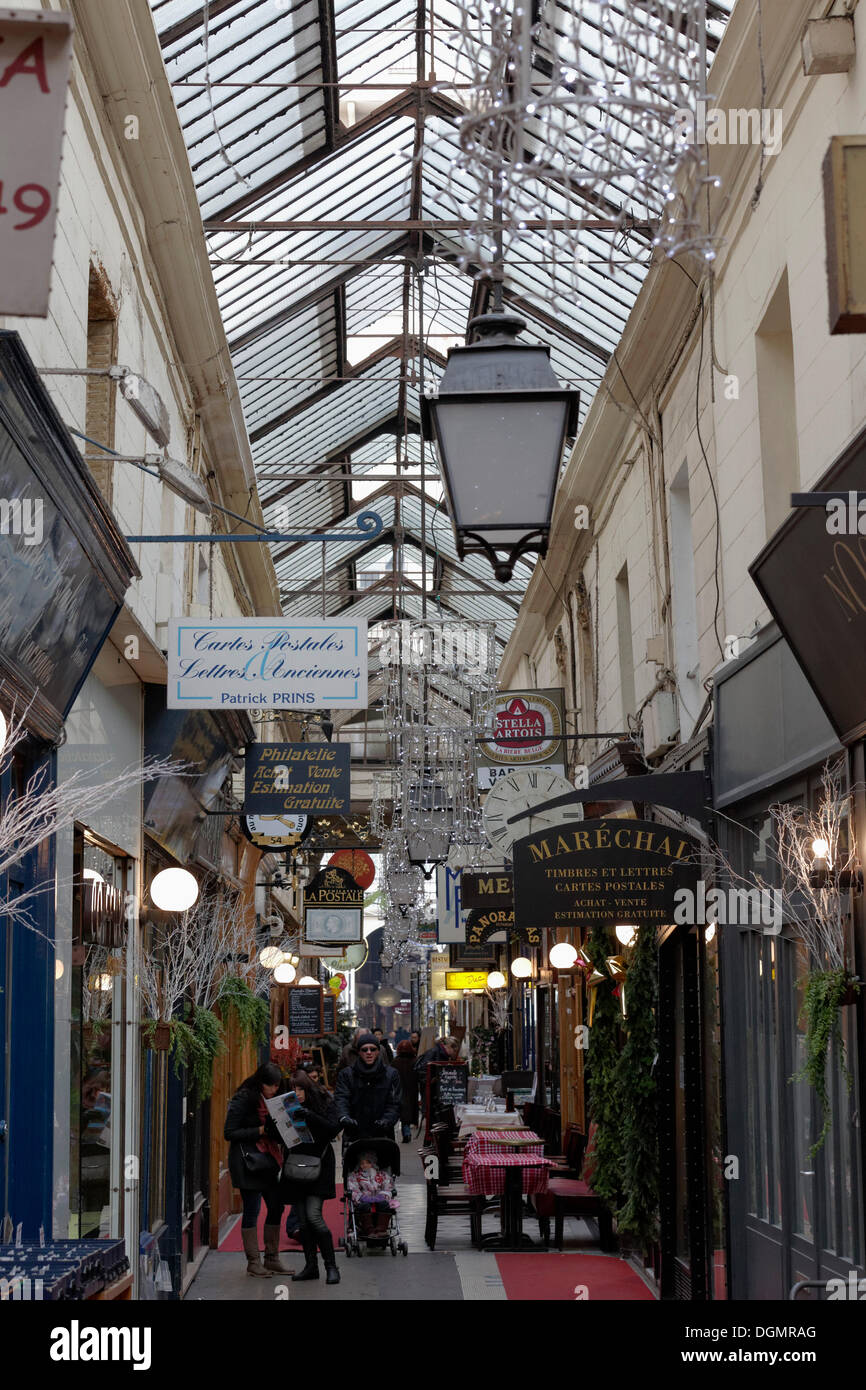 Historic shopping arcade, Passage des Panoramas, 2nd Arrondissement, Paris, Ile-de-France, France Stock Photo