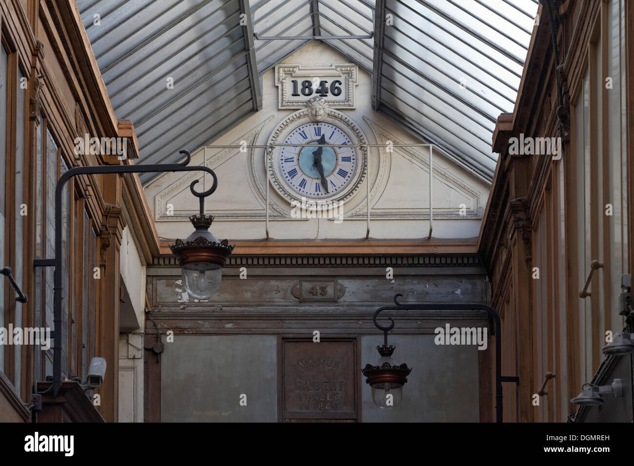 Shopping arcade of 1846 with a glass roof, Passage Jouffroy, 9th Arrondissement, Paris, Ile-de-France, France Stock Photo