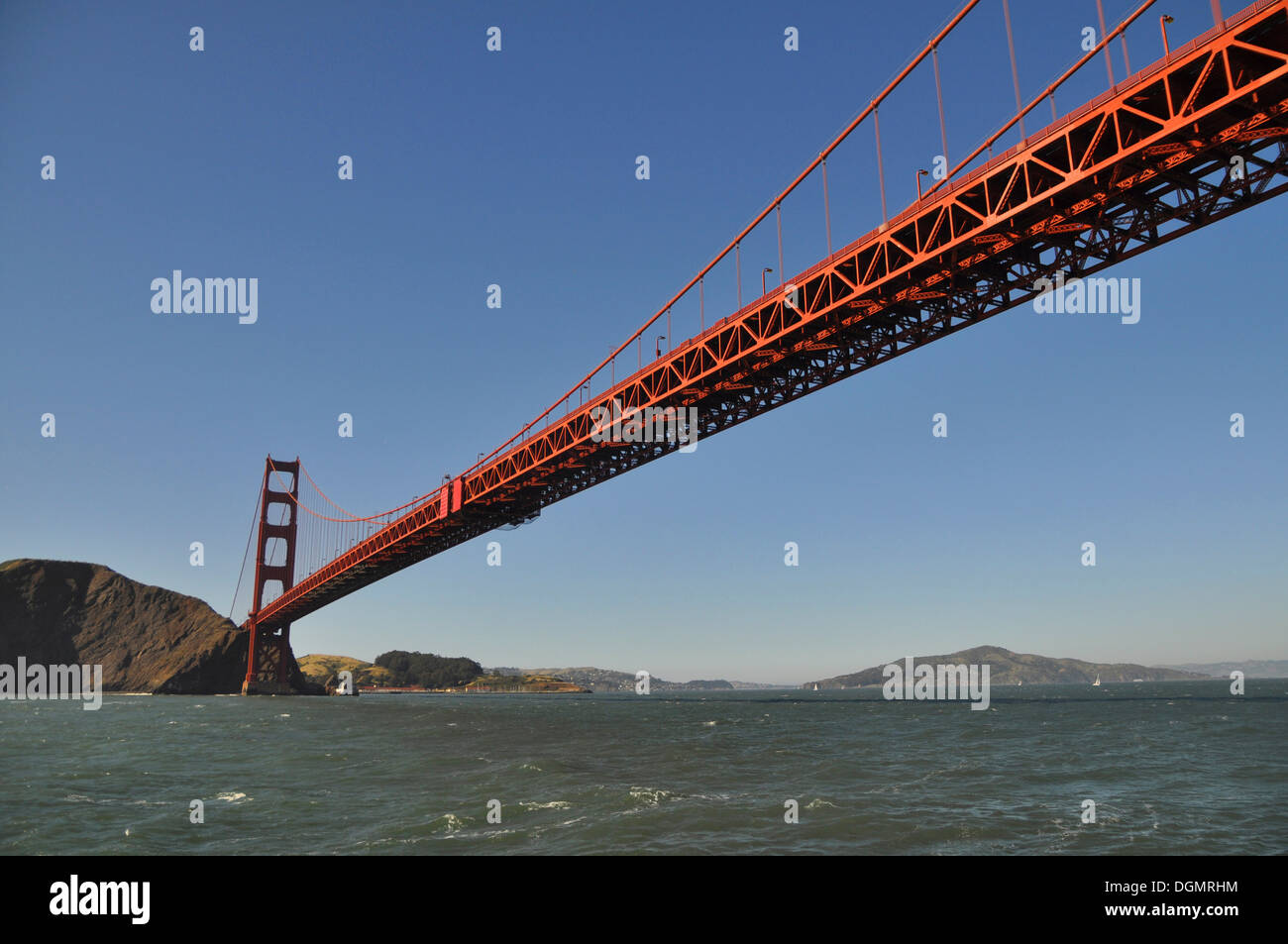 Golden Gate Bridge from underneath, San Francisco, California, United States Stock Photo