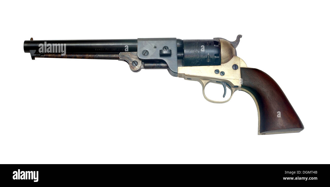 old metal colt revolver on white background Stock Photo