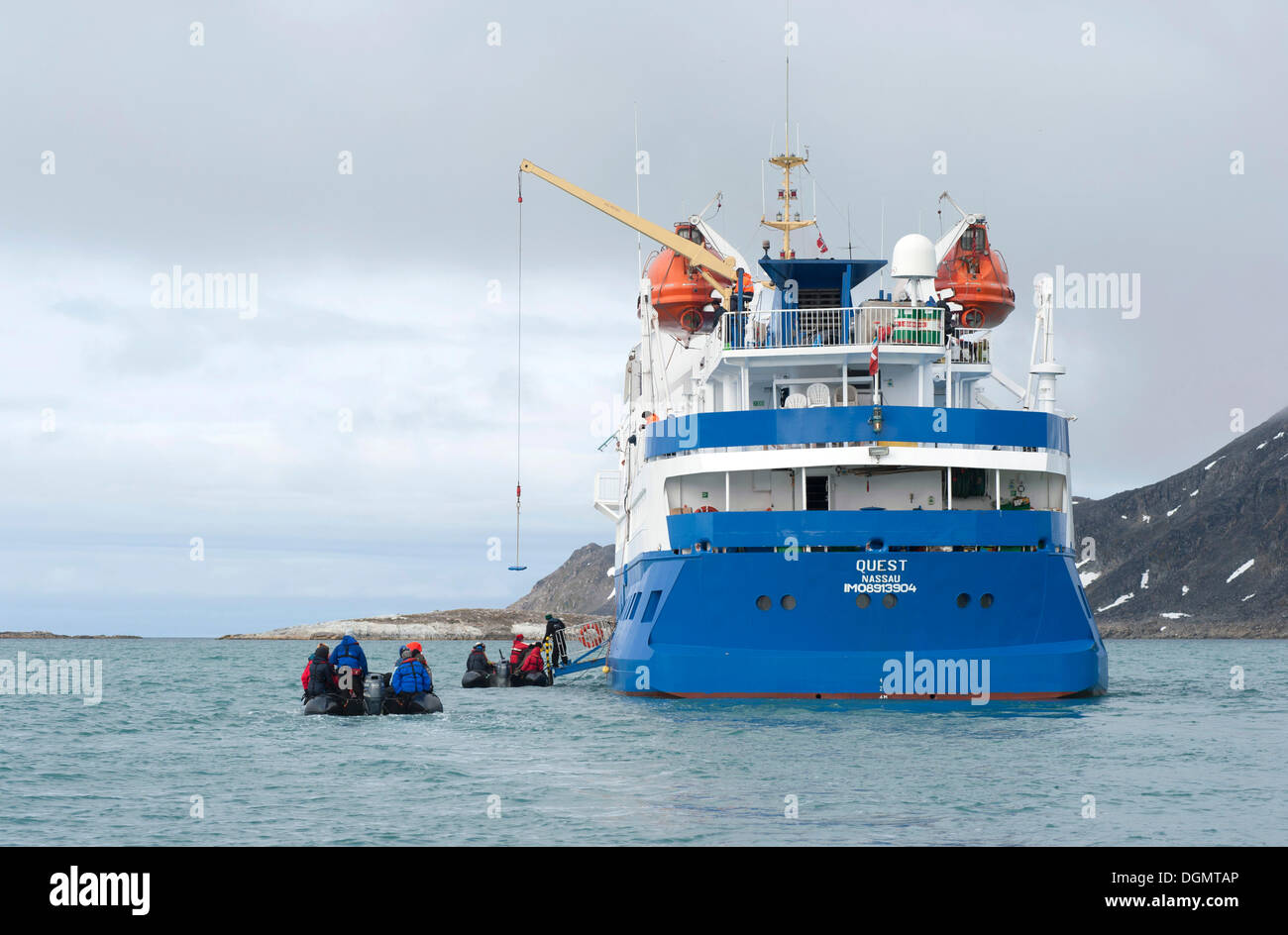 Passengers returning after being ashore in Zodiac inflatable boats to