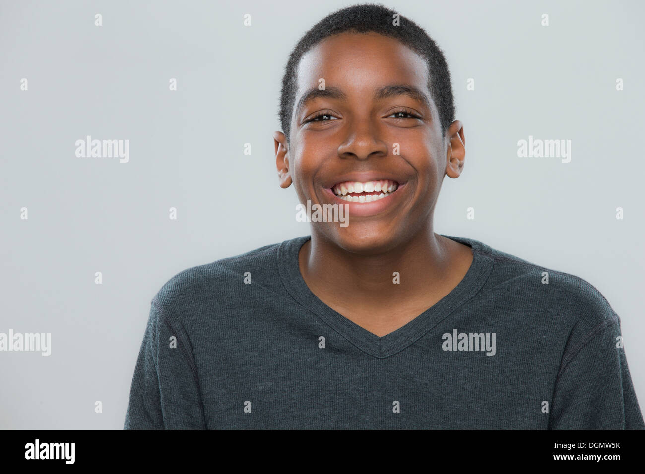 Portrait of teenage boy (14-15) smiling Stock Photo