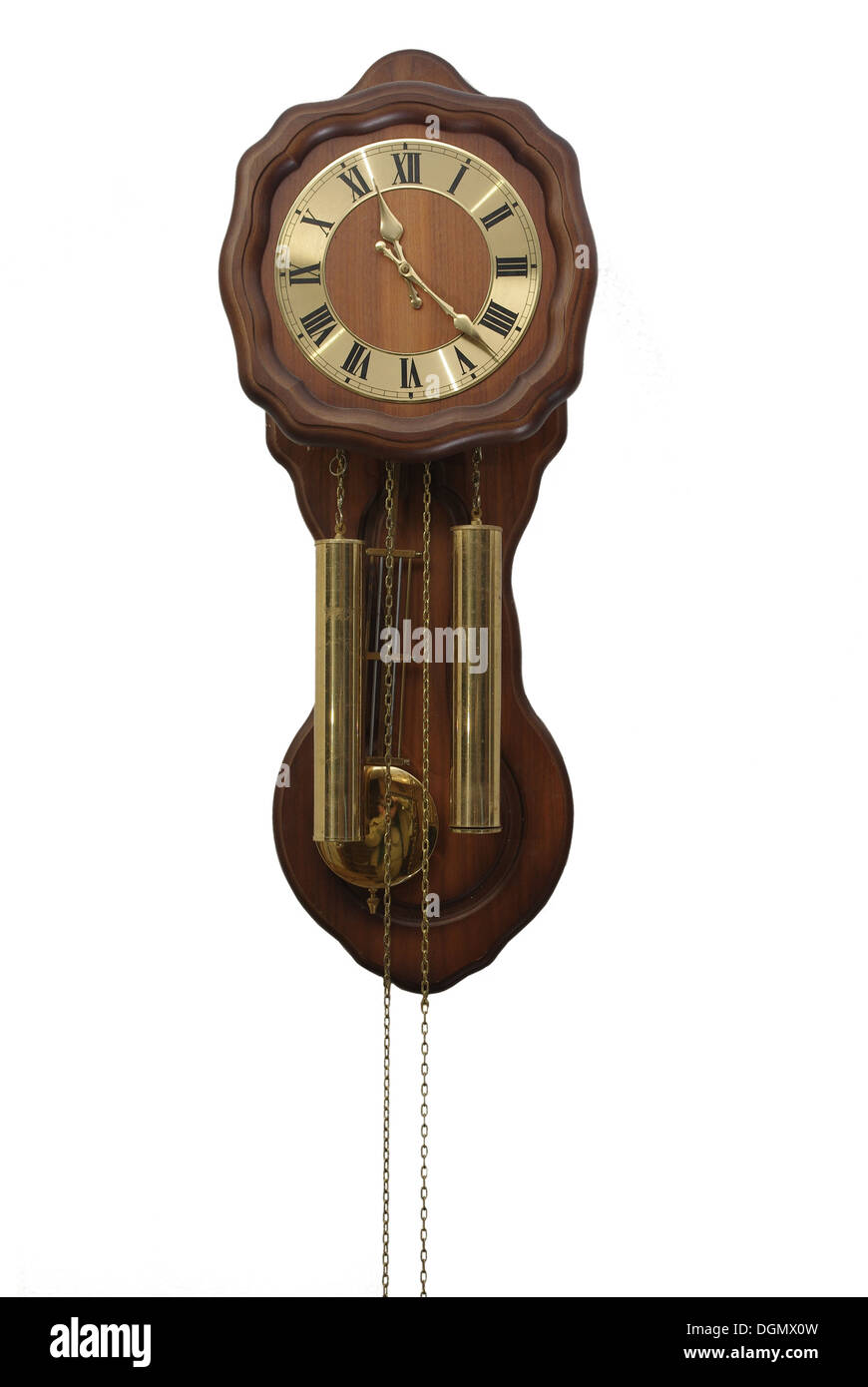 old wooden clock on white background Stock Photo - Alamy