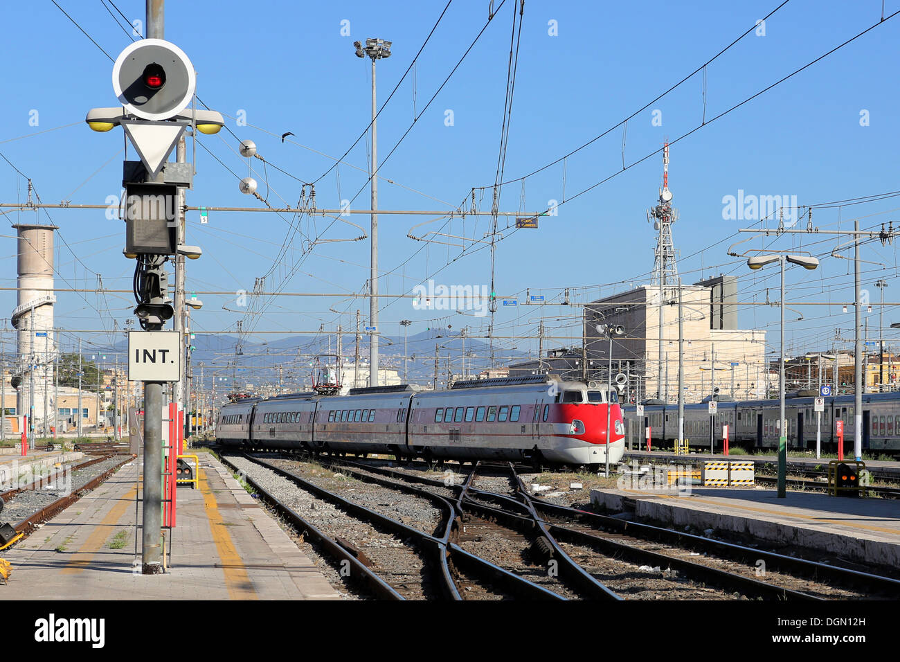 Rome, Italy, Trenitalia train pulls into Rome Termini Station Stock Photo