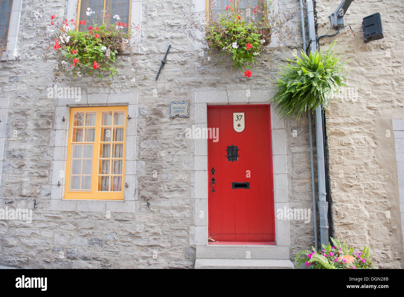 A house called 'Maison Amiot' on Petit Champlain in Quebec City. The Amiot family arrived in Quebec in 1636. Stock Photo
