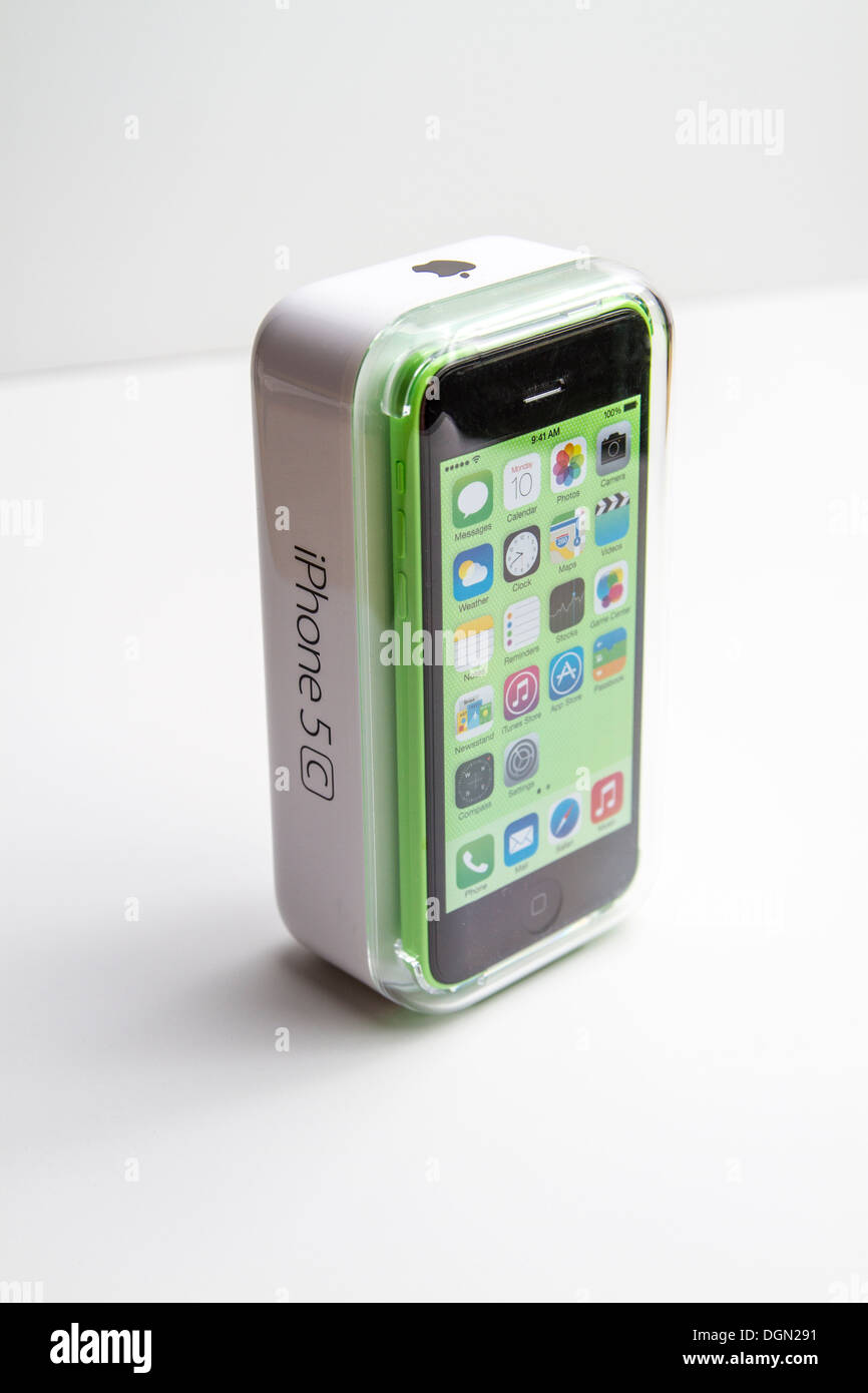 An iphone 5C still in its packaging Stock Photo