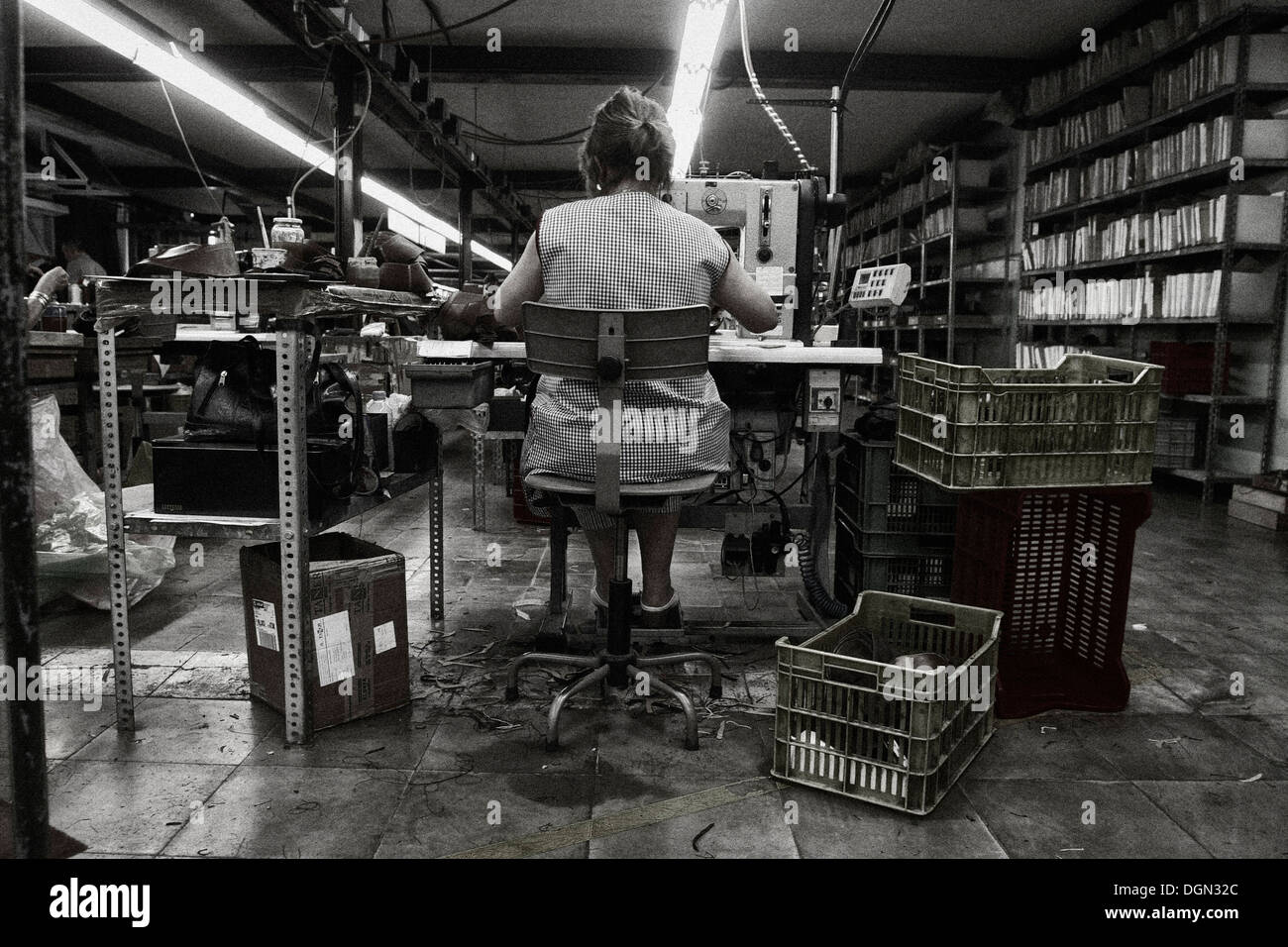 Inside a shoemaking industrial factory in the Spanish island of Mallorca Stock Photo