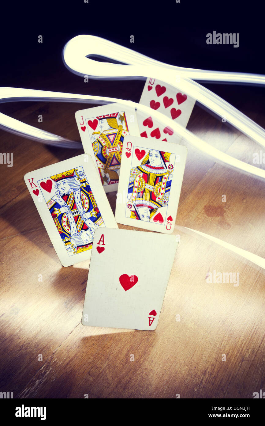 Poker Heart Royal Flush with light trails Stock Photo
