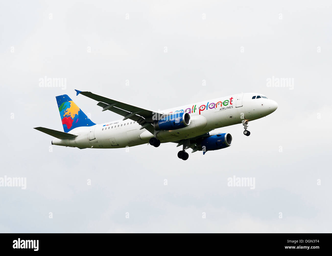 Small Planet Airlines Airbus A320 Airliner on Approach for Landing at London Gatwick Airport West Sussex England United Kingdom Stock Photo