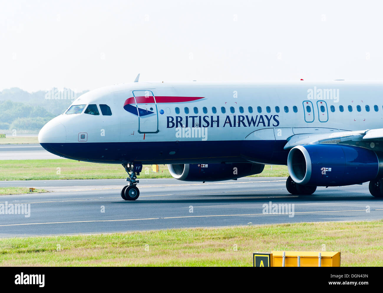 British Airways Airbus A320 Airliner Taxiing on Arrival at Manchester International Airport England United Kingdom UK Stock Photo