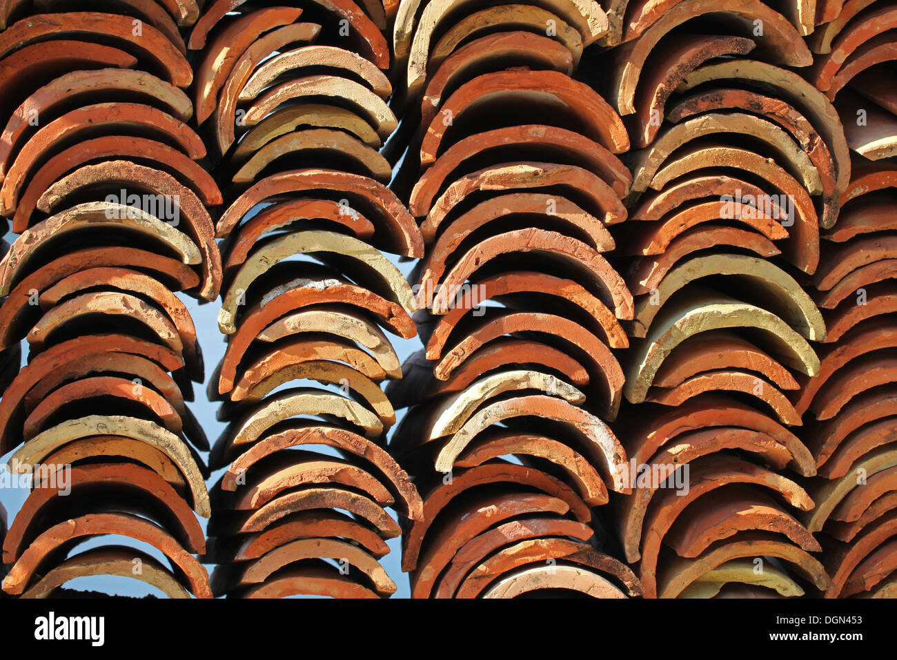 Staples of old pantiles in Perast, Montenegro, Balkans Stock Photo