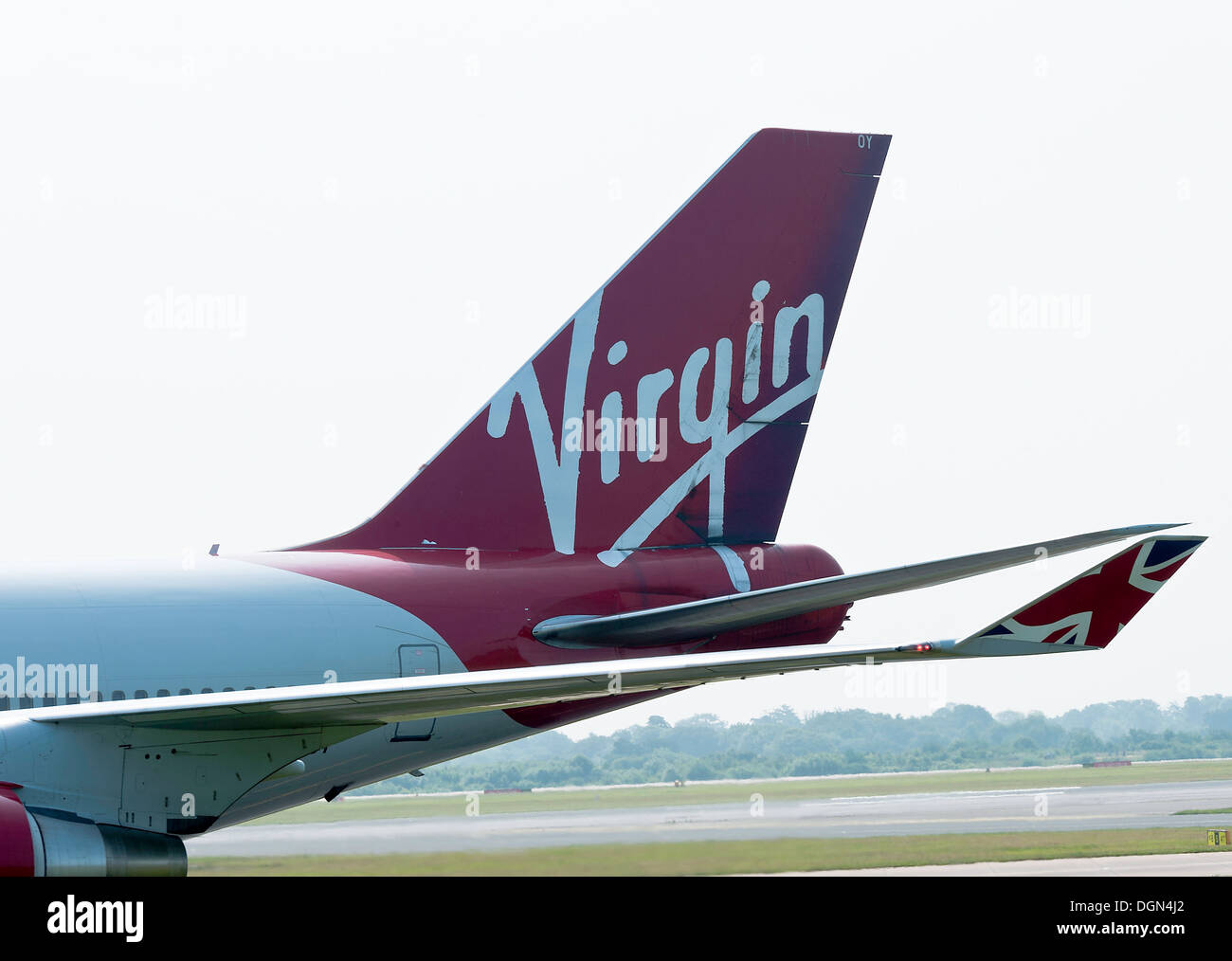 Virgin Atlantic Airways Boeing 747-400 Airliner Taxiing on Arrival at Manchester International Airport England United Kingdom UK Stock Photo