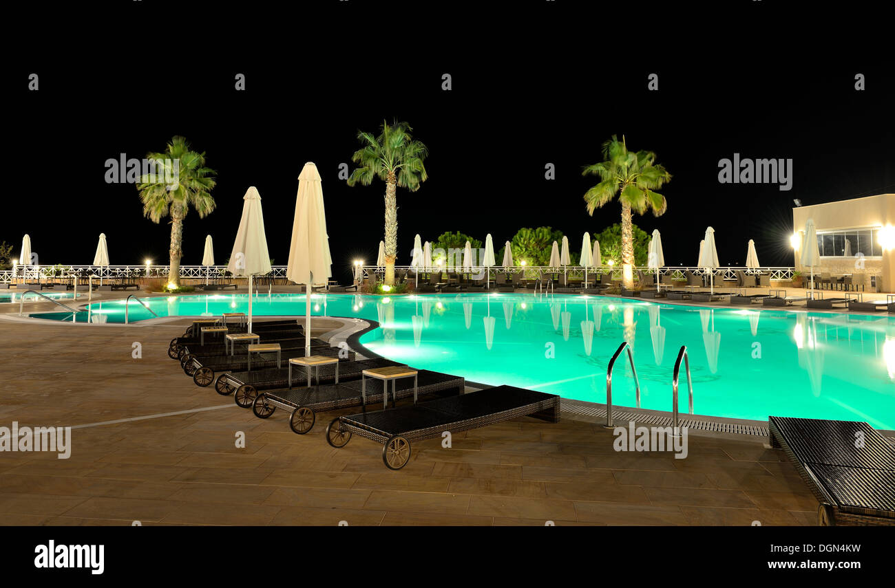 Greek Pool Night Swimming pool in night illumination, Halkidiki, Greece Stock Photo - Alamy