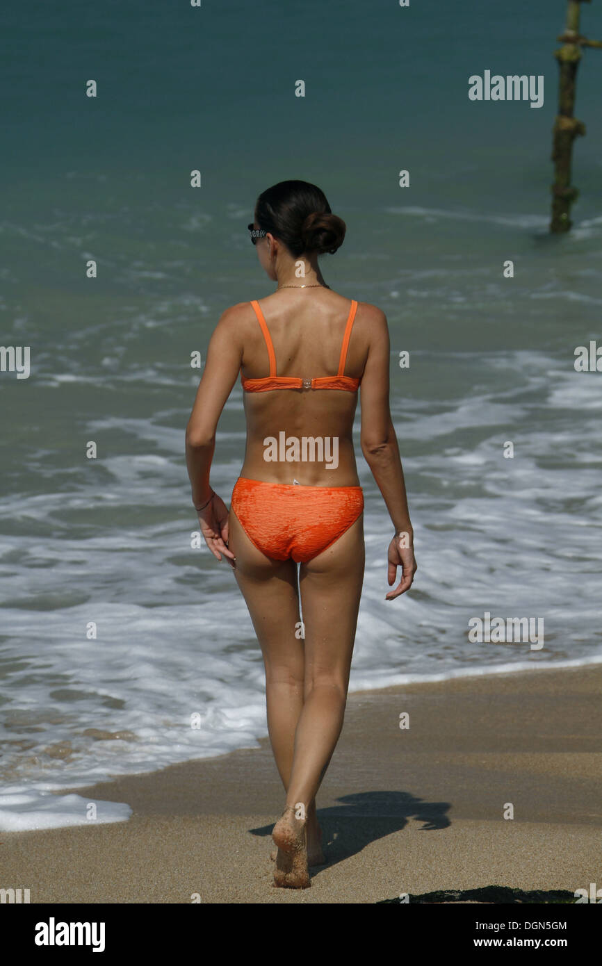 WOMAN IN ORANGE BIKINI MIDIGAMA SRI LANKA 19 March 2013 Stock Photo Alamy