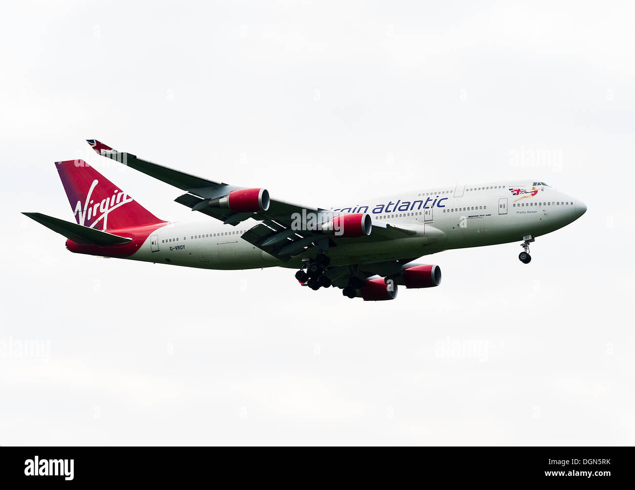 Virgin Atlantic Airways Boeing 747 Airliner on Approach for Landing at London Gatwick Airport West Sussex United Kingdom UK Stock Photo