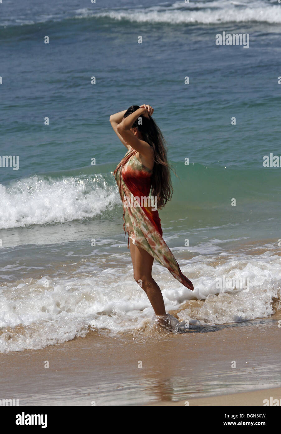 SPANISH WOMAN IN INDIAN OCEAN MIDIGAMA SRI LANKA 19 March 2013 Stock Photo