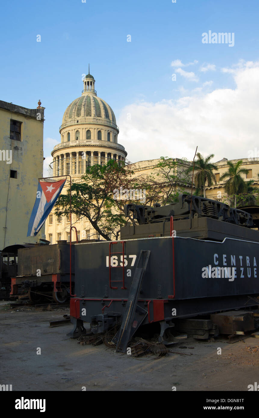 Locomotive Restoration workshop restored partially restored coal car from Venezuela Stock Photo