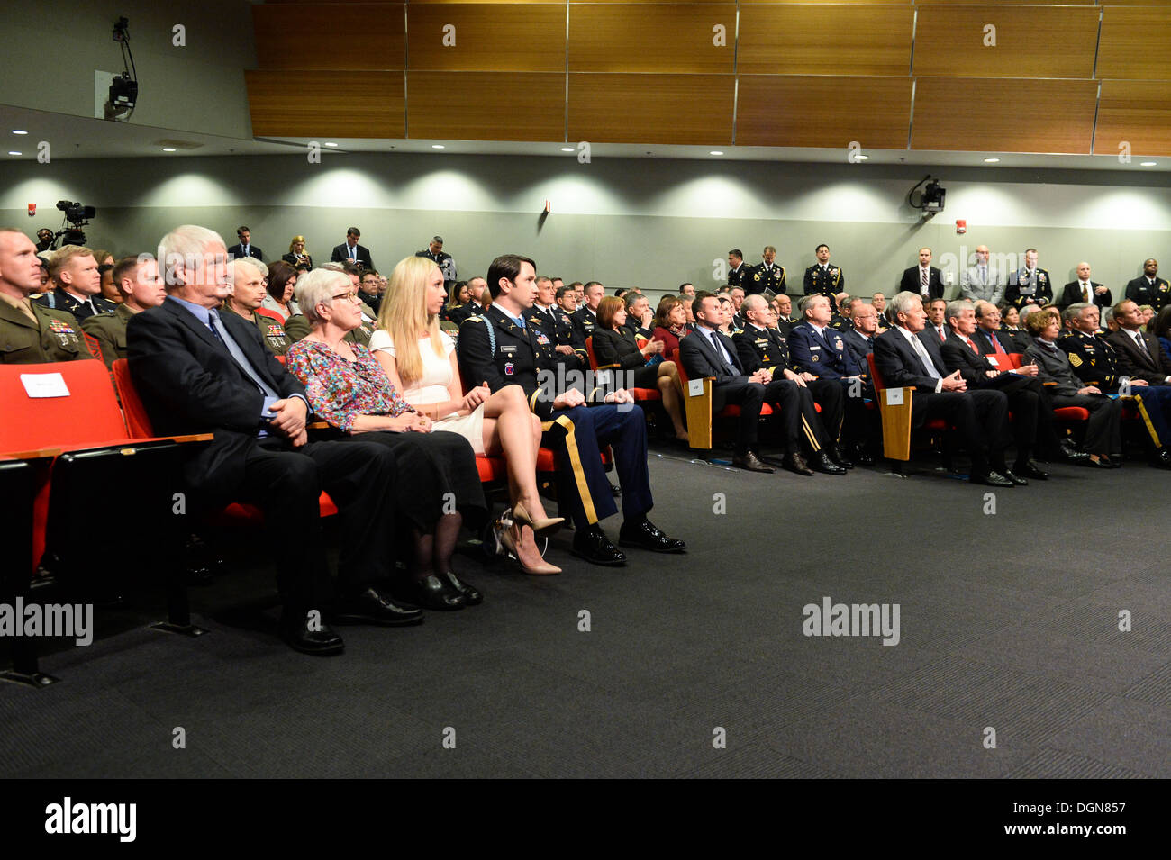 Former U.S. Army Capt. William D. Swenson, a Medal of Honor recipient, and his family at his Hall of Heroes Induction ceremony at the Pentagon in Washington, D.C., Oct 16, 2013. Stock Photo