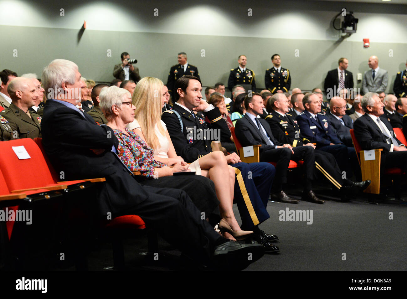 Former U.S. Army Capt. William D. Swenson, a Medal of Honor recipient, and his family at his Hall of Heroes Induction ceremony at the Pentagon in Washington, D.C., Oct 16, 2013. Stock Photo