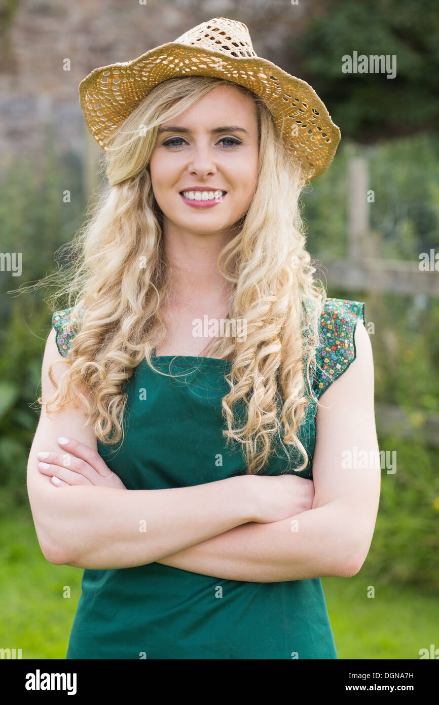Pretty woman wearing a straw hat Stock Photo