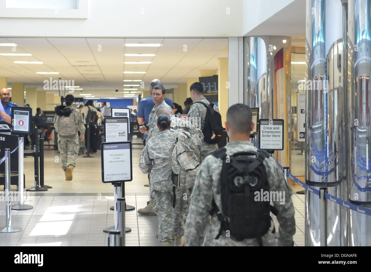 A small detachment of soldiers assigned to the 1st Mission Support Command, U.S. Army Reserve-Puerto Rico, recently departed the Caribbean island on their way to a mobilization station in Texas with Afghanistan as their final destiny. Stock Photo