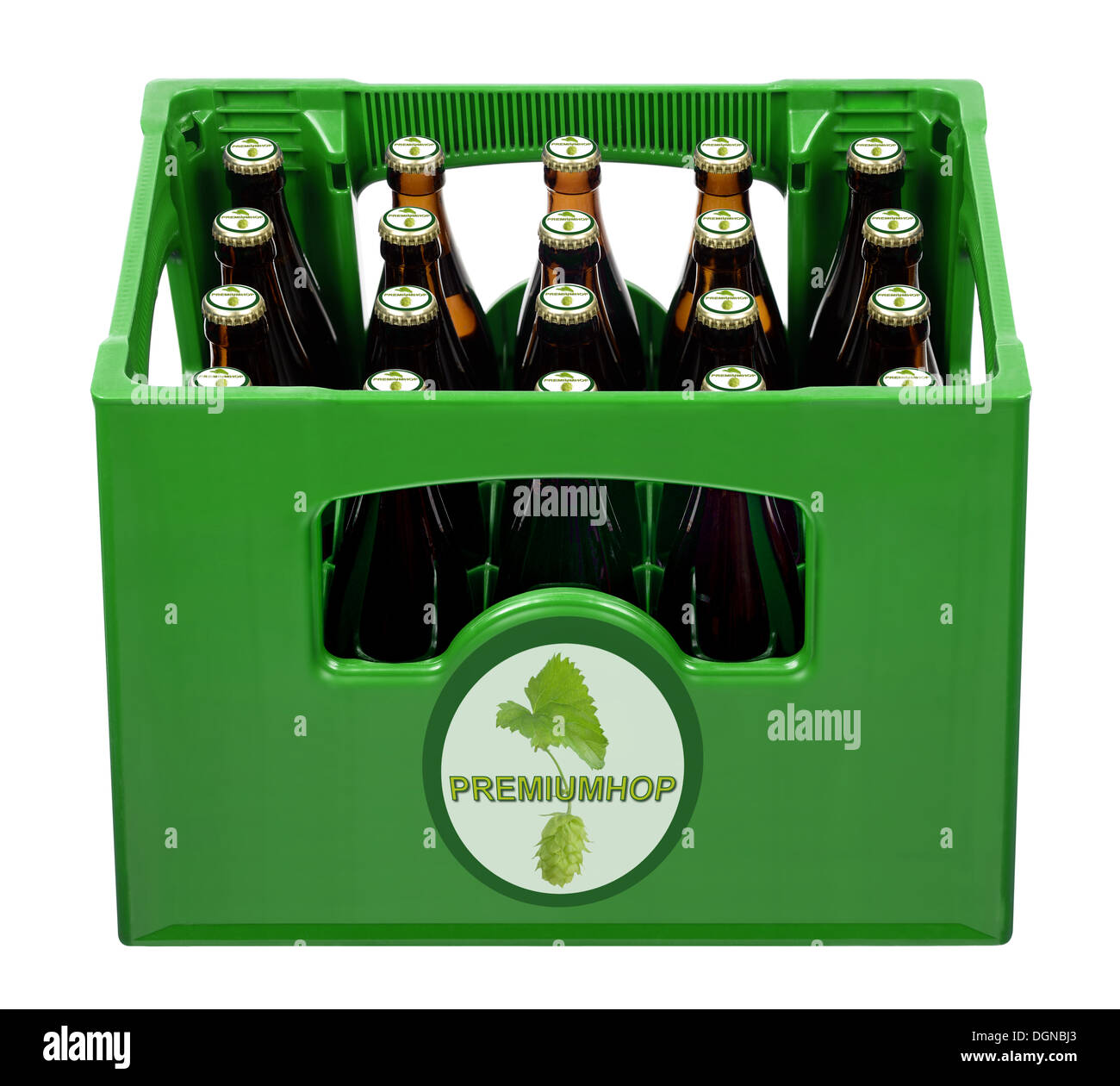 Beer bottles in beer crate Stock Photo