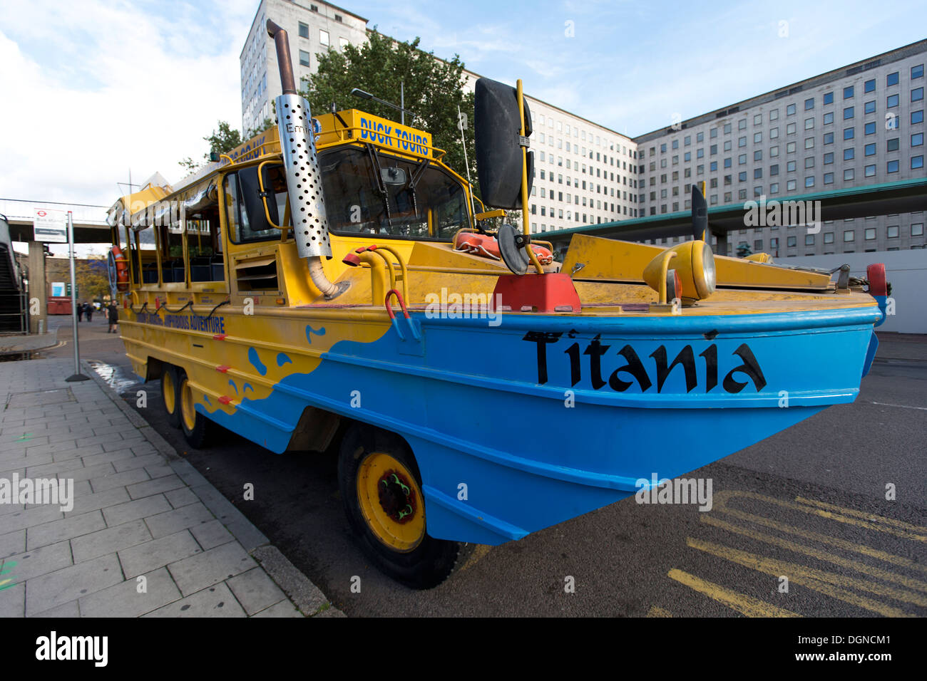 London Duck Tours amphibious craft Titania, Belvedere Road, London, UK. Stock Photo