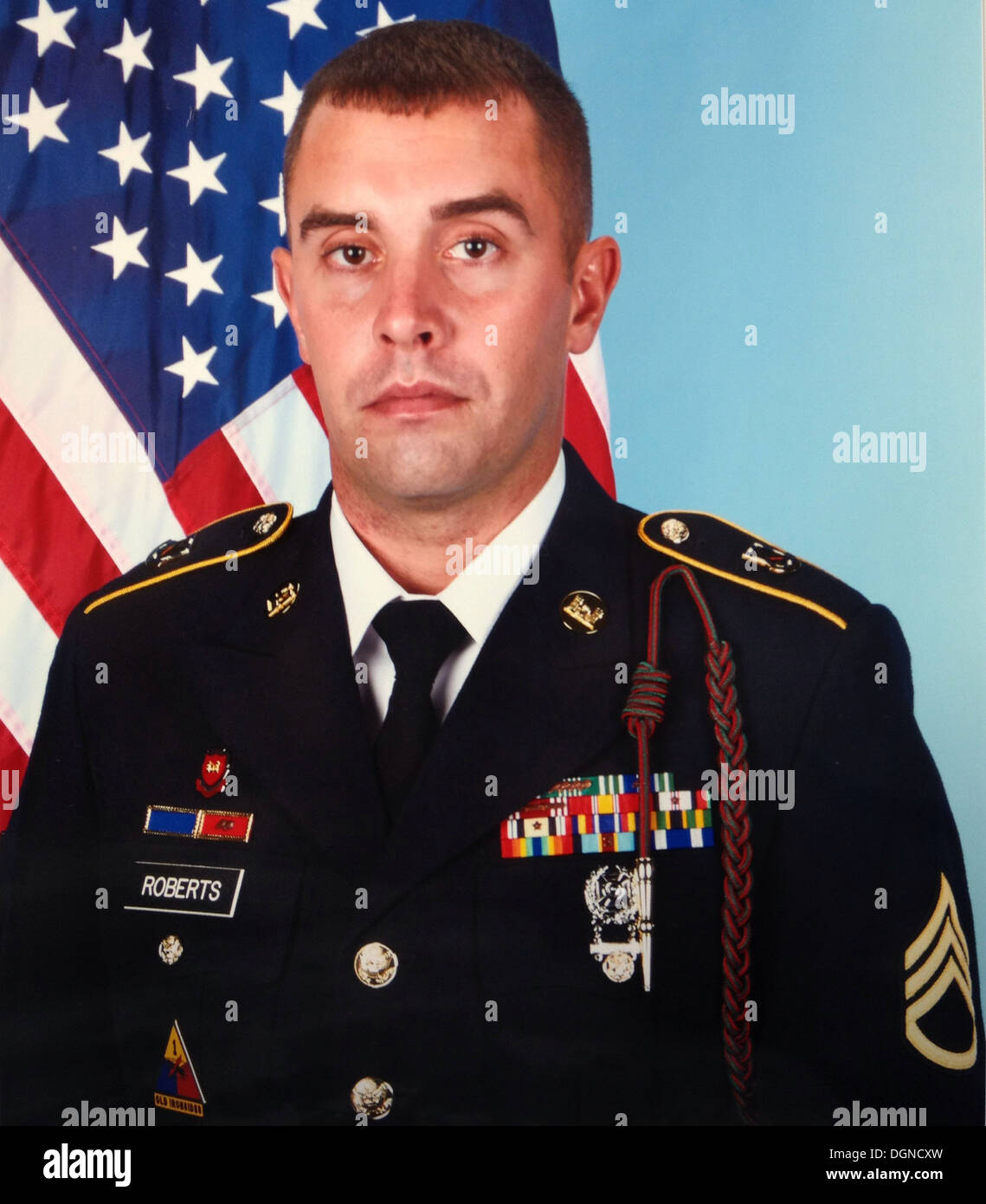 Staff Sgt. Bryan Roberts, a native of Stow, Ohio, and a squad leader within Company C, 2-3 Brigade Special Troops Battalion, 2nd Armored Brigade Combat Team 'Spartans', 3rd Infantry Division. Roberts just won the 3rd ID NCO of the Quarter Board here, Oct. Stock Photo