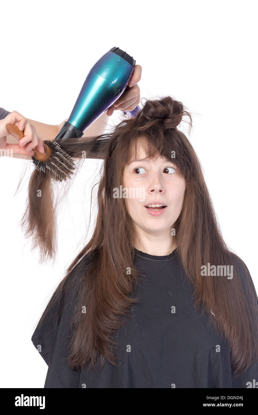 Hairdresser blow dry woman hair hi-res stock photography and images - Alamy