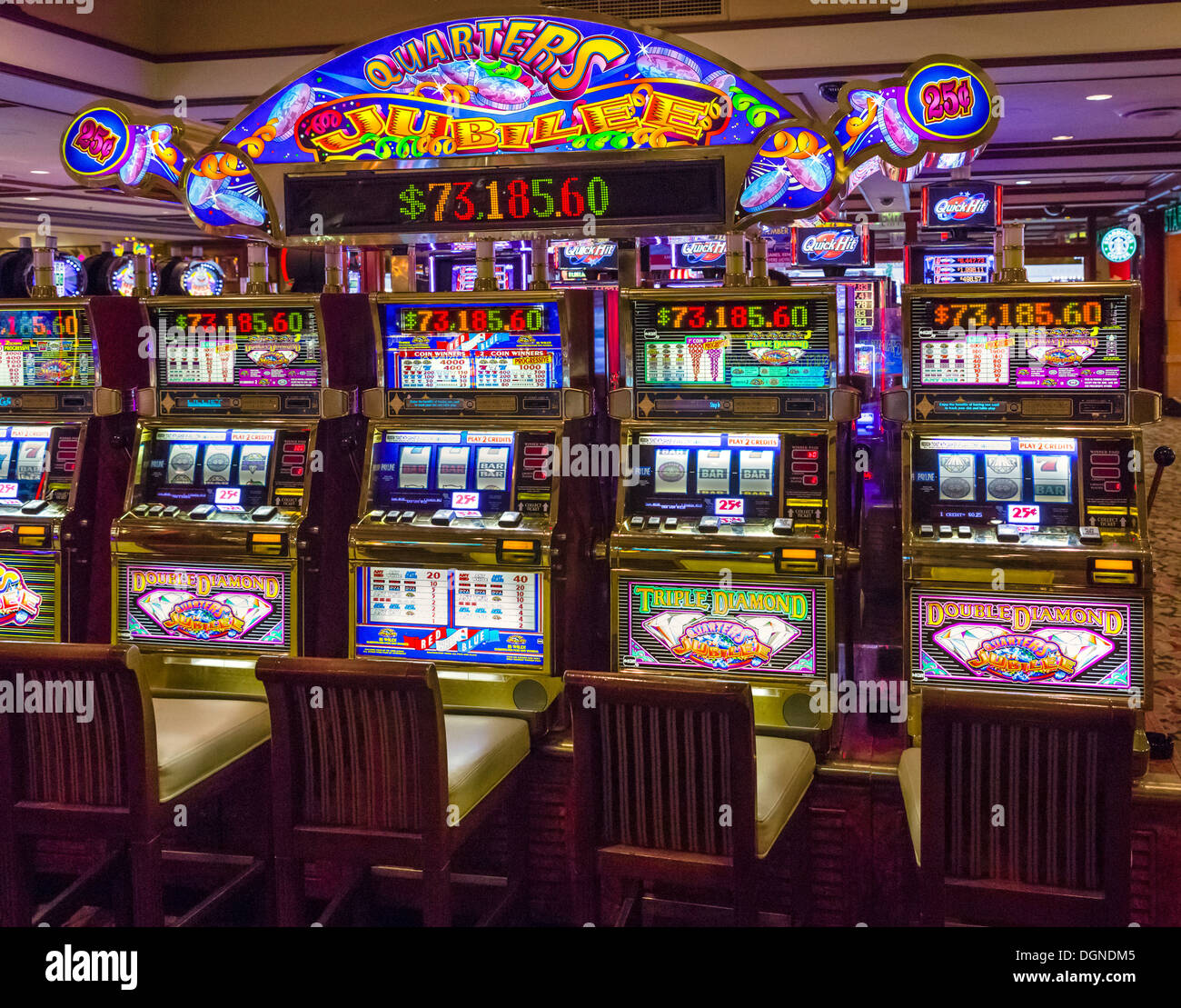 Slot machines in the Golden Nugget Casino, Fremont Street, downtown Las Vegas, Nevada, USA Stock Photo