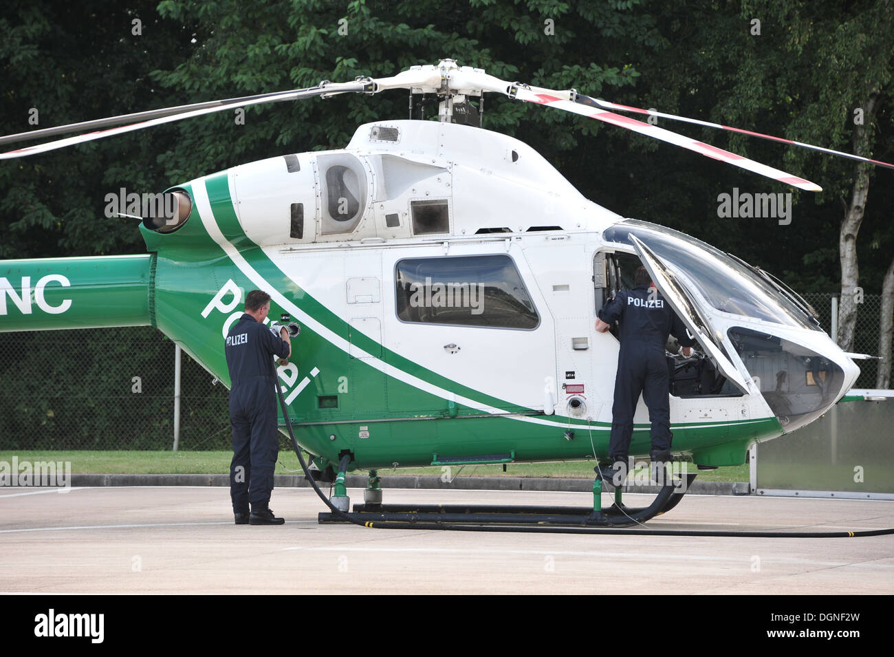 Rastede, Germany, a police helicopter police Lower Saxony is refueled Stock Photo