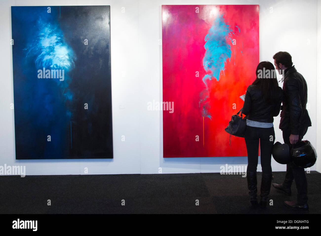 Affordable Art Fair in Battersea Park, 2013, visitors to the fair look