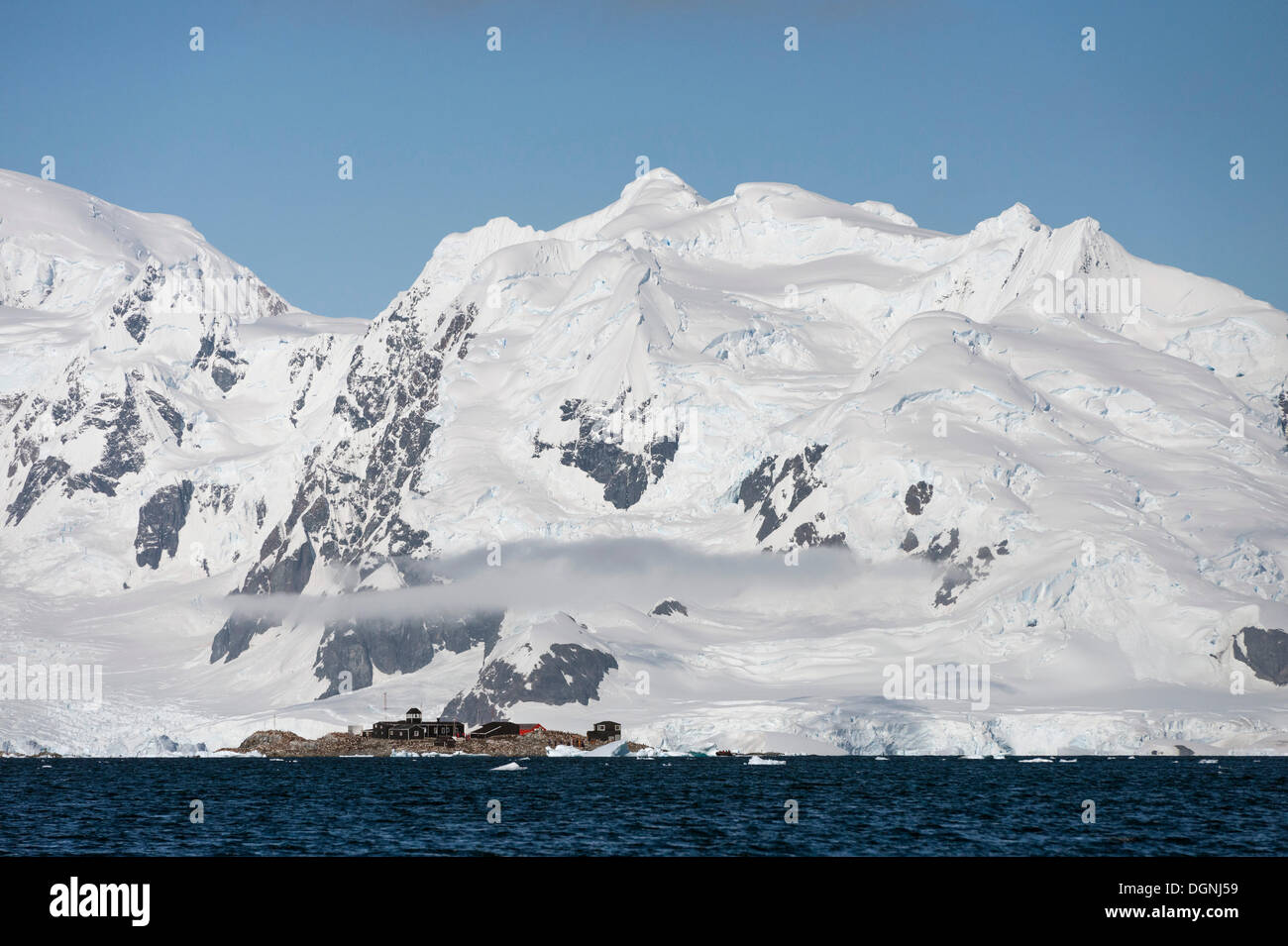 González Videla Antarctic Base, a Chilean research station, Waterboat Point, Paradise Bay, Antarctic Peninsula, Antarctica Stock Photo