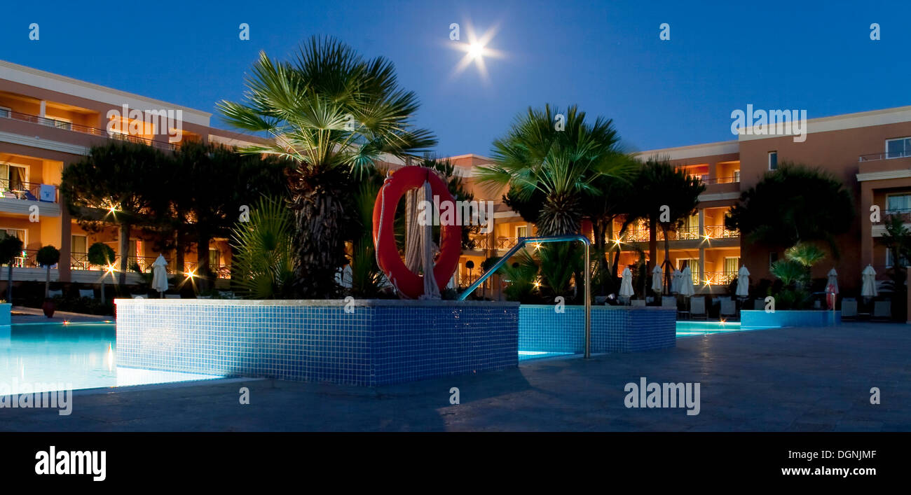 Swimming pool in evening light, Andalusia, Spain, Europe Stock Photo