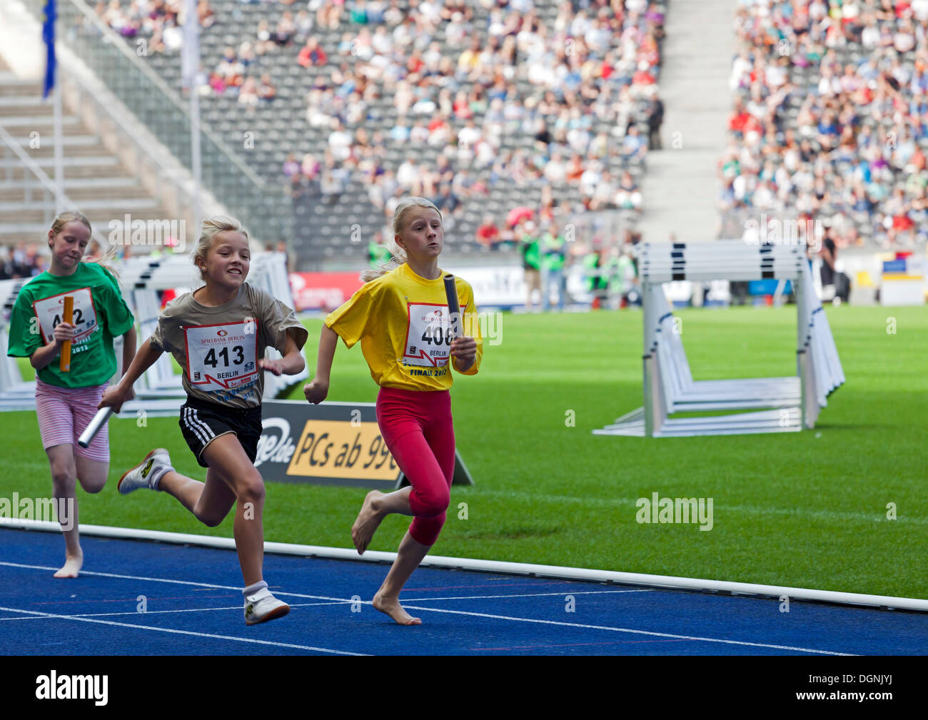 Athletic children of Berlin schools taking part in a running competition at the ISTAF 2012 at the Olympic Stadium, Berlin Stock Photo