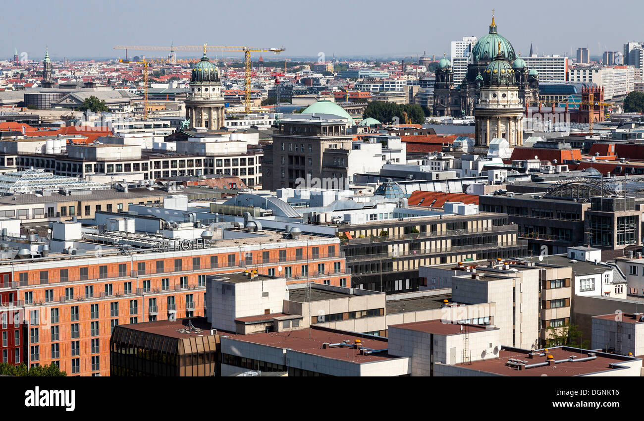 Top view of the centre of Berlin with the German and French Cathedrals on Gendarmenmarkt square, Berlin Cathedral, Berlin Stock Photo