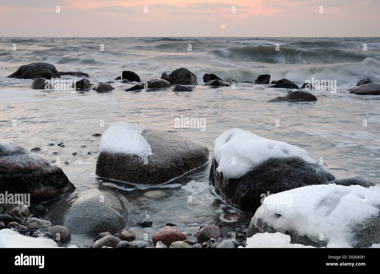 Icy rocks on the Baltic Sea coast, Jasmund National Park, Ruegen Island, Mecklenburg-Western Pomerania Stock Photo