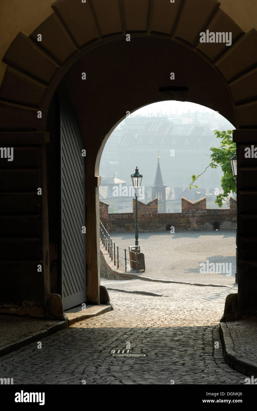 Gate of a palace, Prague, Czech Republic, Europe Stock Photo
