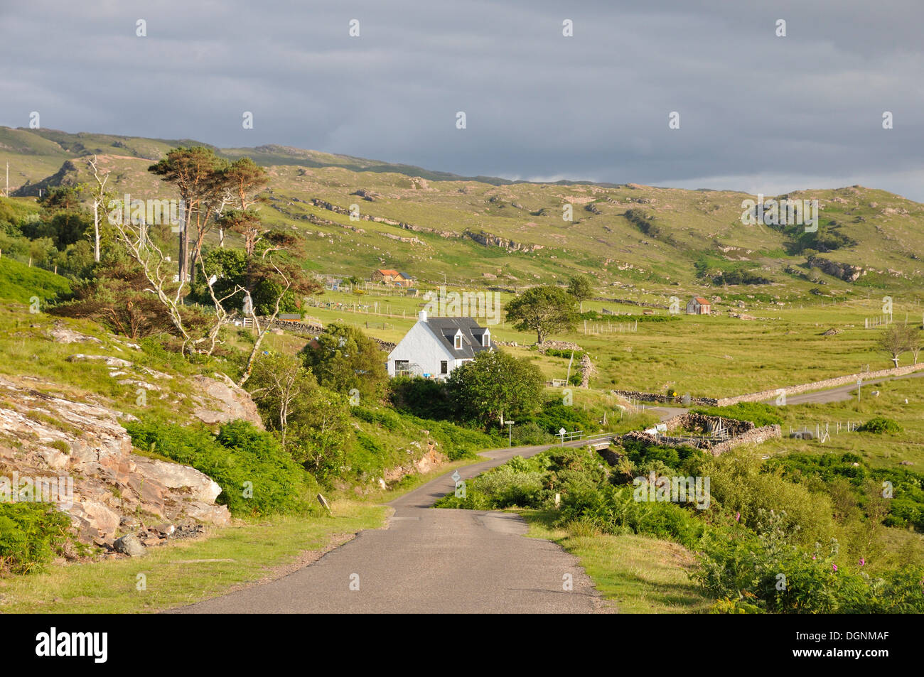 Narrow street in a sparsely populated coastal landscape on the coast of 