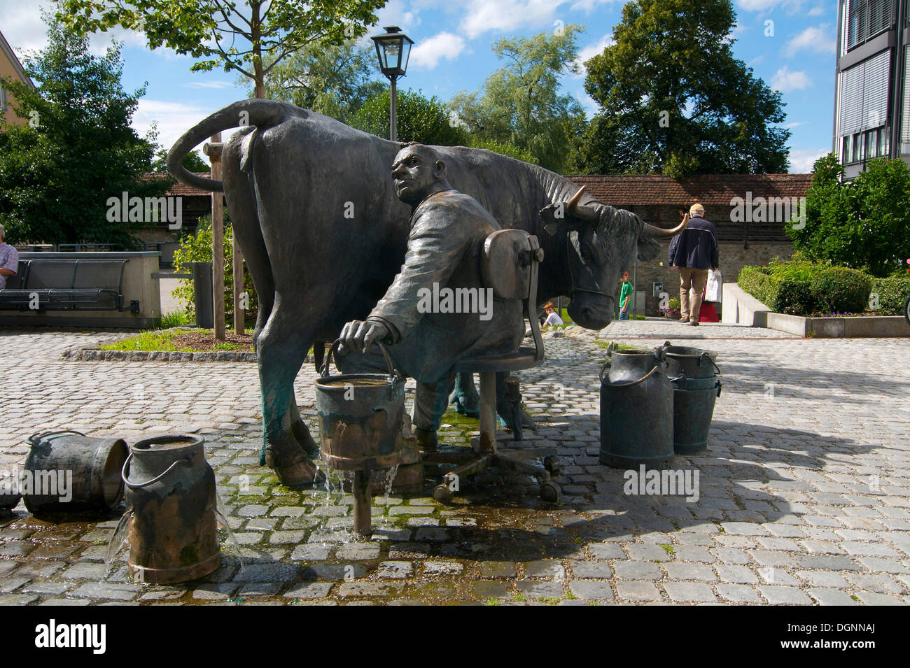 Melk-Brunnen fountain at Isny, Allgaeu, Bavaria Stock Photo