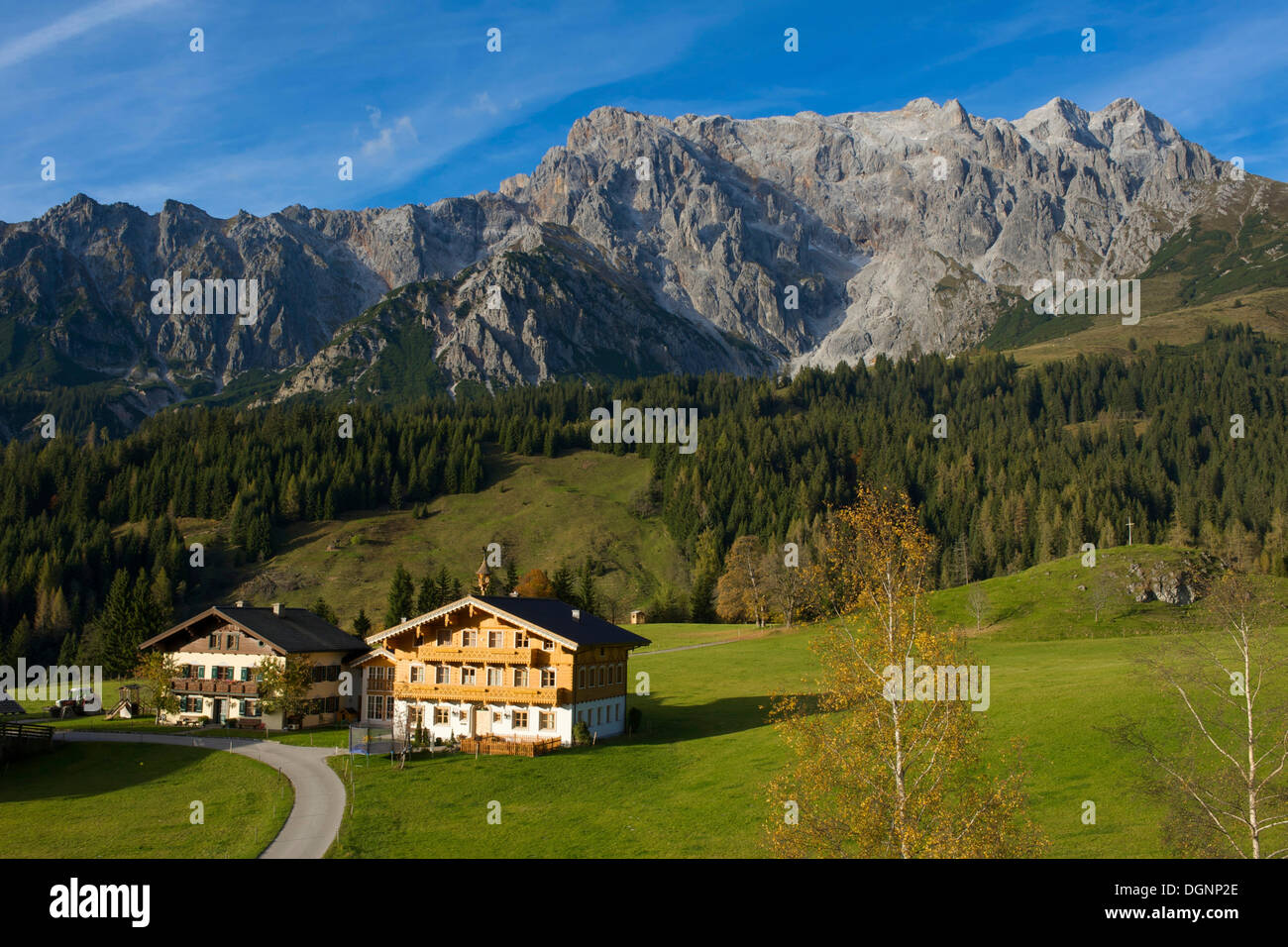 Dienten at the foot of Hochkoenig mountain, Pinzgau region, Salzburger Land, Austria, Europe Stock Photo