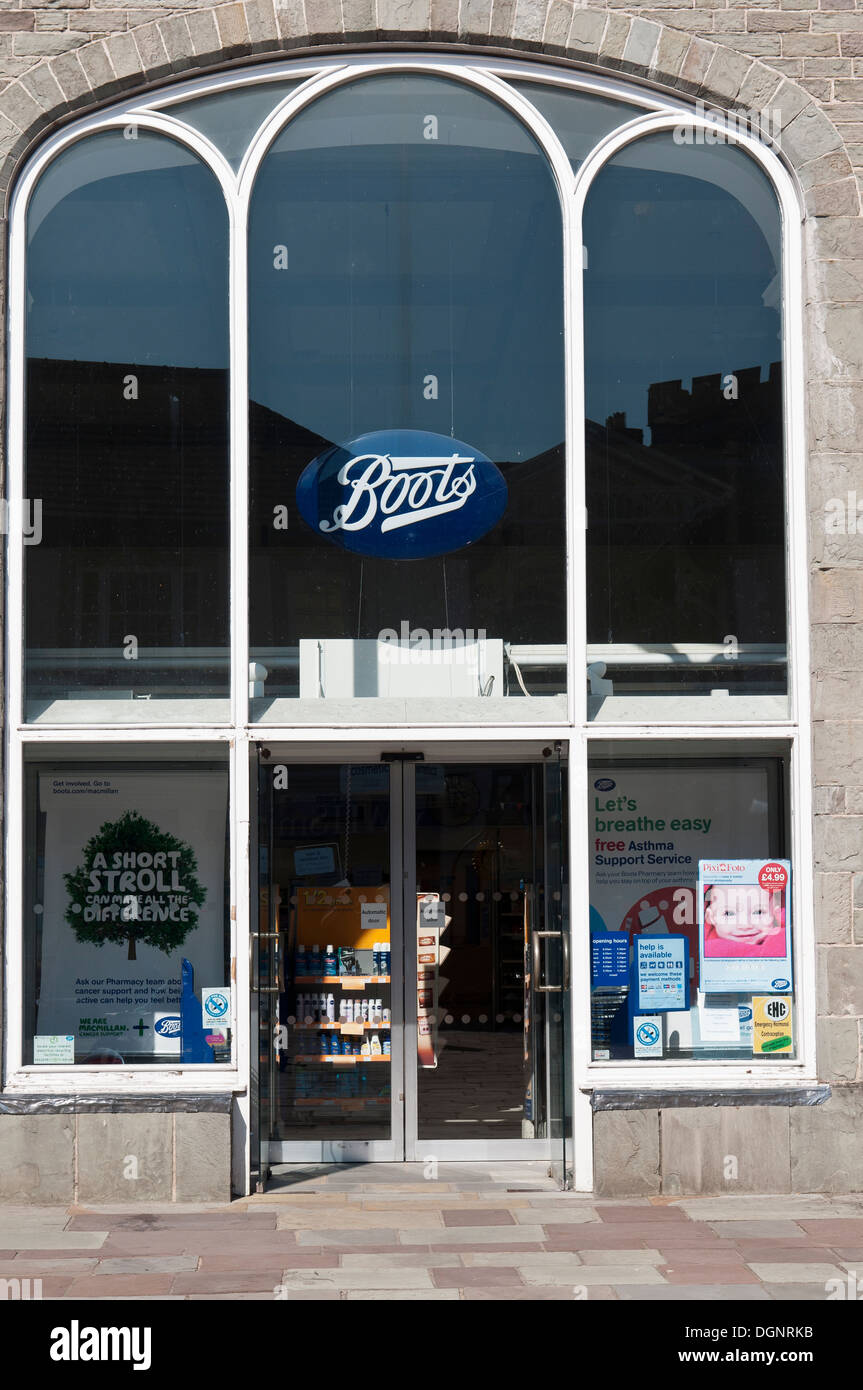 Boots the Chemist shop in Bethel Square in Brecon town centre  Powys Wales Stock Photo